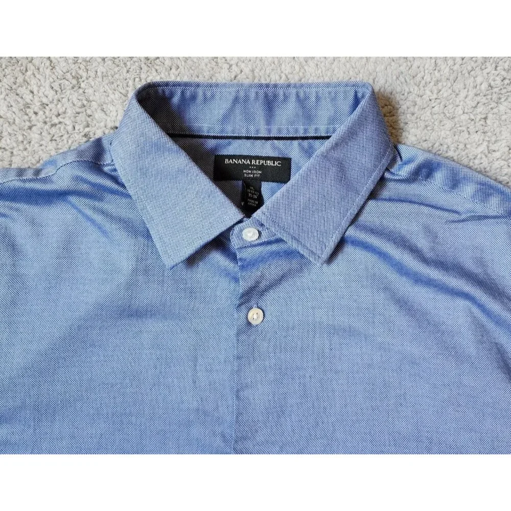 Banana Republic‎ Non Iron Slim Fit Blue Long Sleeve Button Up Shirt Size 17-17.5